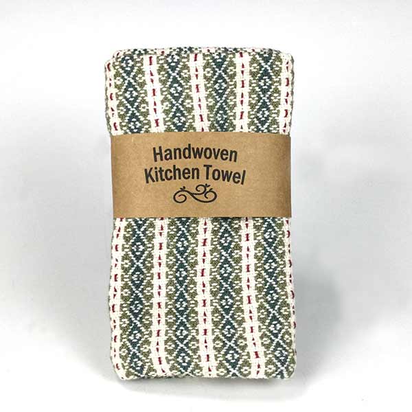 Handwoven Kitchen Towel in Natural Cotton with Red - Image 3